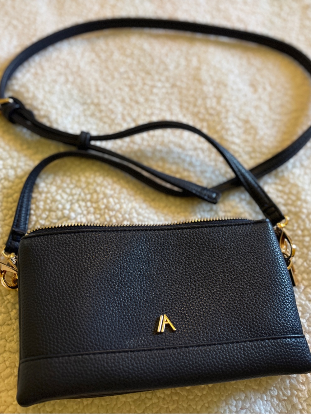 Navy Pebbled Crossbody Bag with Gold Accent